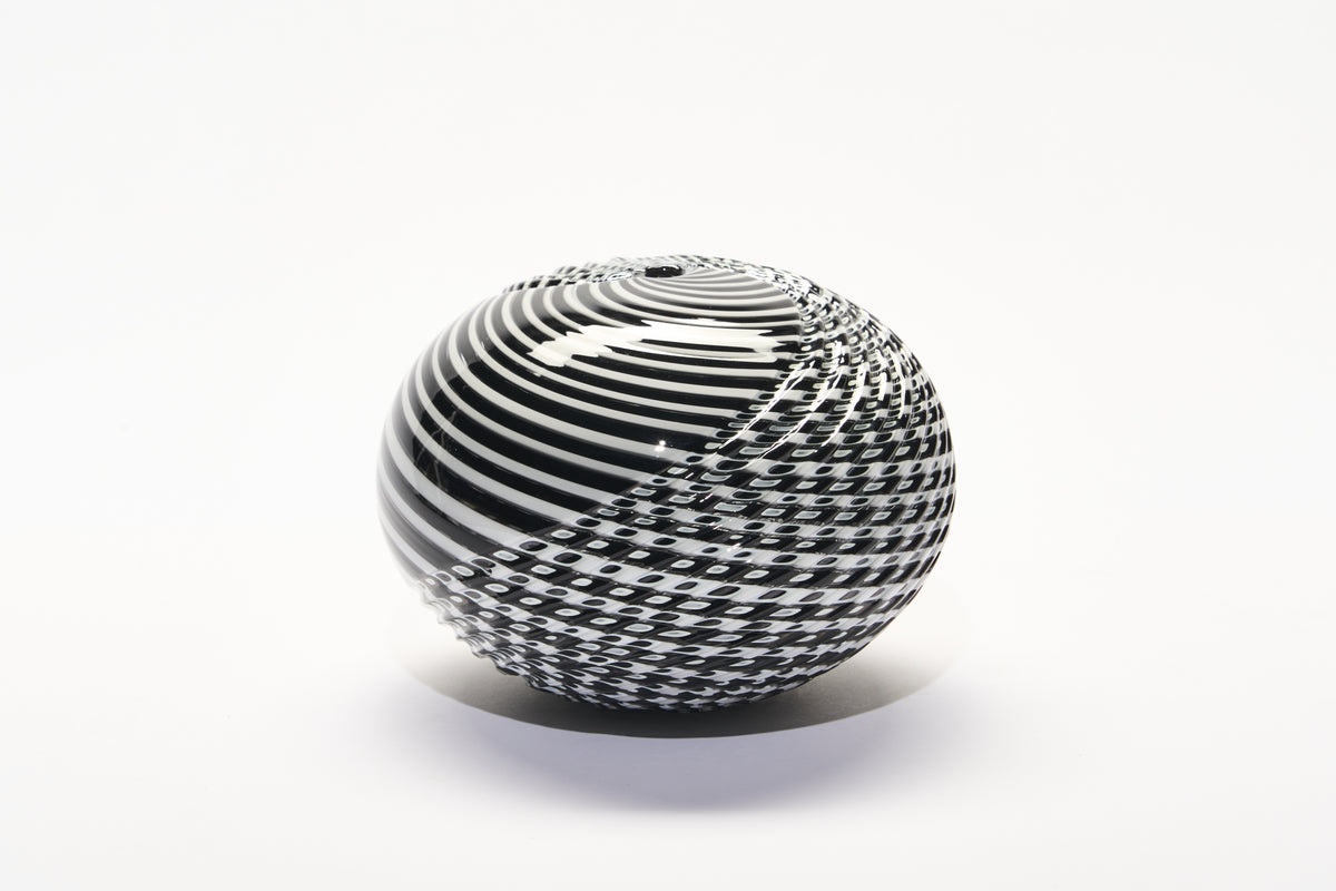 Black and White Small Half Cut Woven Sphere London Glassblowing